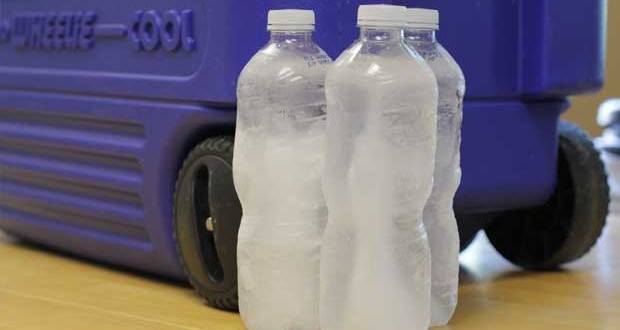 frozen water bottles in your cooler