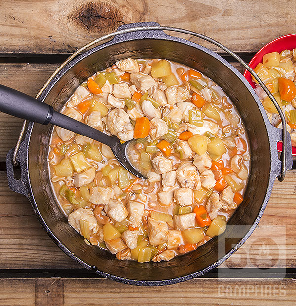 Chicken with Cashews includes tangy pineapple chunks and is to be served over steamed rice.