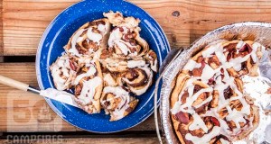Bacon Wrapped Cinnamon Rolls in a Dutch oven