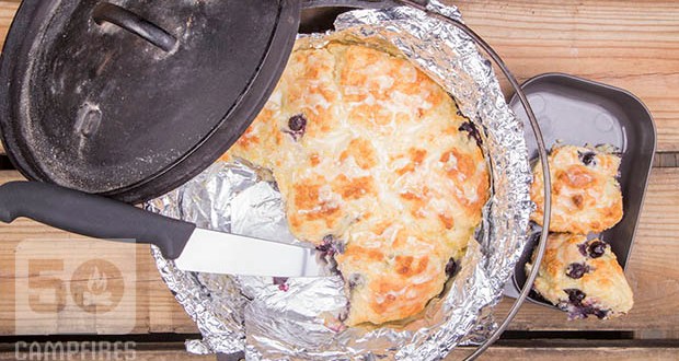 Dutch Oven Lemon Blueberry Biscuits still warm in the Dutch Oven make a fantastic breakfast accompaniment.