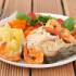 boiled fish with shrimps and potato