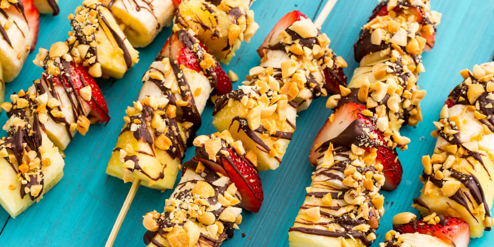 Click here to see Delish's recipe for Banana Split Kebabs</a