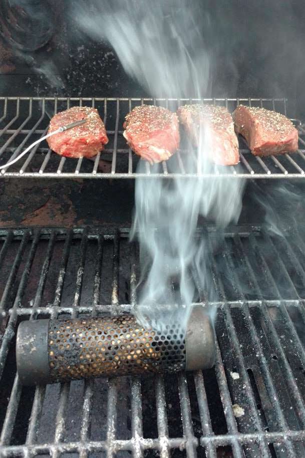 A-Maze-N Smoker Tube delivers flavorful smoke to reverse sear steak.