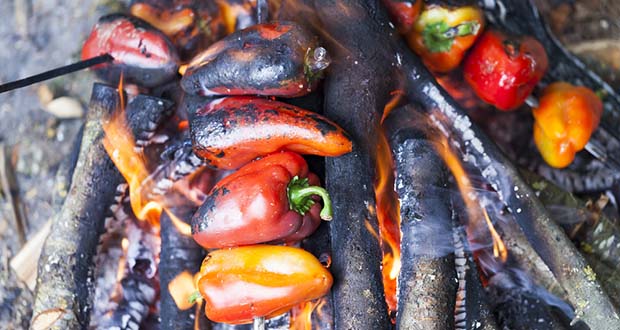 Red meat like beef and lamb are prime candidates for direct heat cooking. So are vegetables like these roasting peppers.