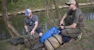 Clint and Nick sort and pack gear for 50 Campfires Field Trip: Bourbon Trail in Kentucky.