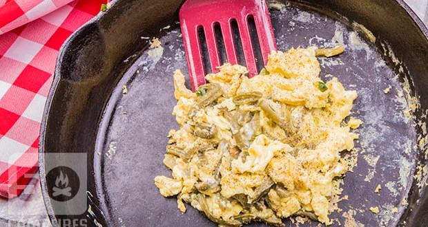 Skillet eggs with nopales are awesome.