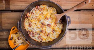 Dutch oven cheesy potatoes feature image.