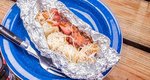 Hearts of palm, bacon, and parmesan cheese are the ingredients in this simple but unique foil packet recipe.