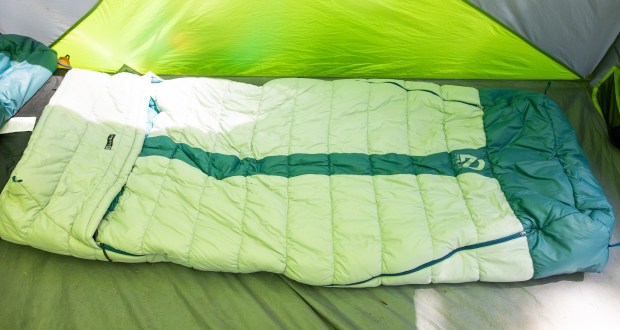 sleeping bag in a tent